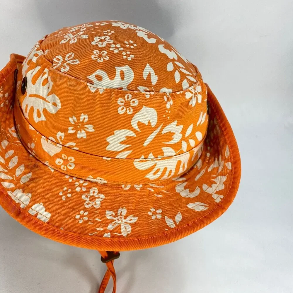 Dorfman Pacific Kindercaps Bucket Hat Cap 4-6X Orange White Leaves Snap Sides